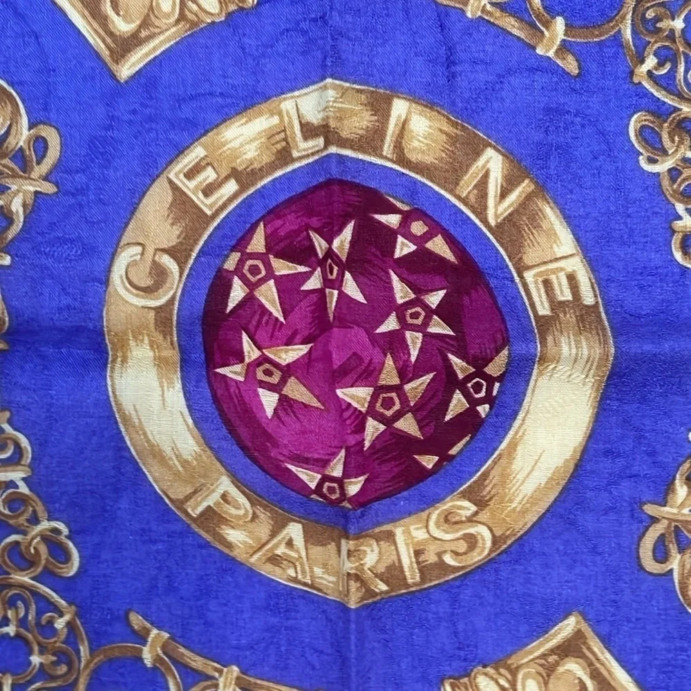 Authentic Celine Vintage Purple and Gold Baroque Handkerchief
